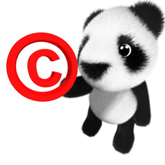 3d Funny cartoon baby panda bear character holding a copyright symbol © Steve Young