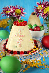 Paskha. Cottage cheese dessert with candied fruits. Traditional meal for Easter holidays