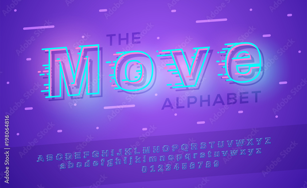 Poster contour font with motion effect. typography alphabet in a set. vector alphabet with tail effect.