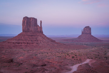 Monument Valley, desert canyon in USA at blue hour