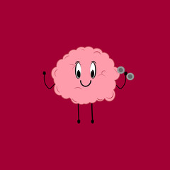 Naklejka premium Caricature of brain doing exercise.