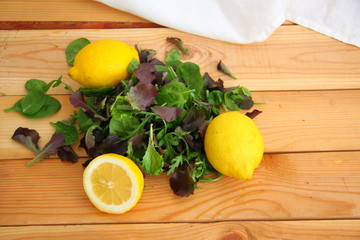 Juicy lemons and colorful salad
