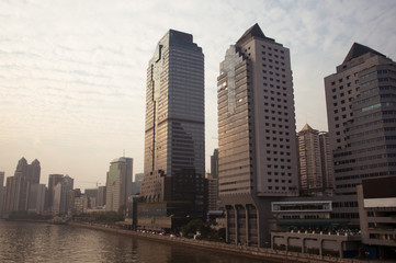 Fototapeta na wymiar skyscrapers on embankment of Guangzhou city