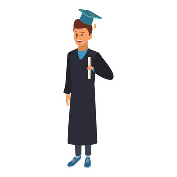 Young man student with graduation gown vector illustration graphic design