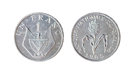 1 franc 1985 France. Isolated object on a white background.