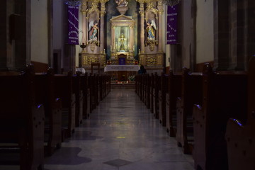 Interior of colonial church during Holy Week