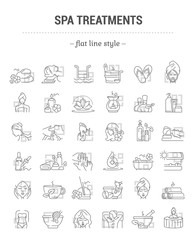 Vector graphic set. Editable stroke size. Icons in flat, contour, outline, thin and linear design. Spa treatments. Simple isolated icons. Concept illustration for Web site. Sign, symbol, element.
