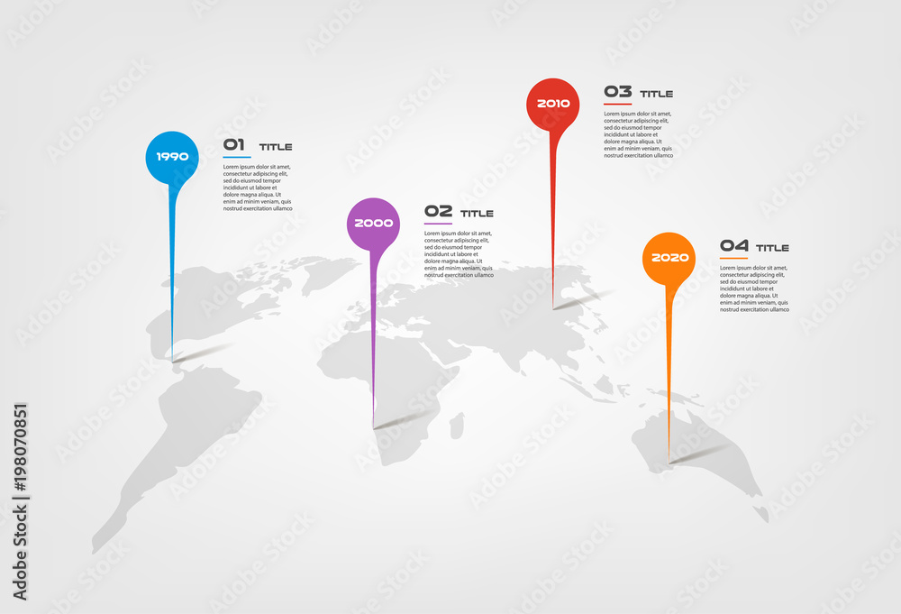 Leinwandbilder world map color infographics step by step in a series of circle. element of chart, graph, diagram wi