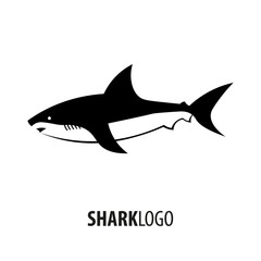 Emblem or logo with Shark. Vector illustration