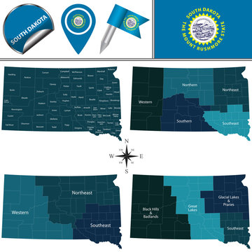 Map of South Dakota with Regions