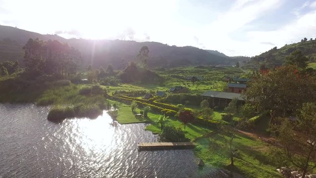 Aerial view of a village near Lake Bunyonyi, Uganda 