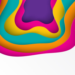 Paper art 3D abstract background with origami shapes. Paper waves, layers texture. Geometric design layout. Bright colours