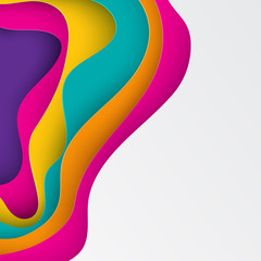 Paper art 3D abstract background with origami shapes. Paper waves, layers texture. Geometric design layout. Bright colours