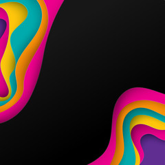 Paper art 3D abstract background with origami shapes. Paper waves, layers texture. Geometric design layout. Bright colours