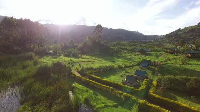 Aerial view of a village near lake Bunyonyi, Uganda 