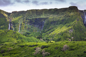 Obraz premium Azores landscape in Flores island. Waterfalls in Pozo da Alagoinha. Portugal