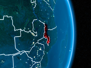 Malawi in red at night