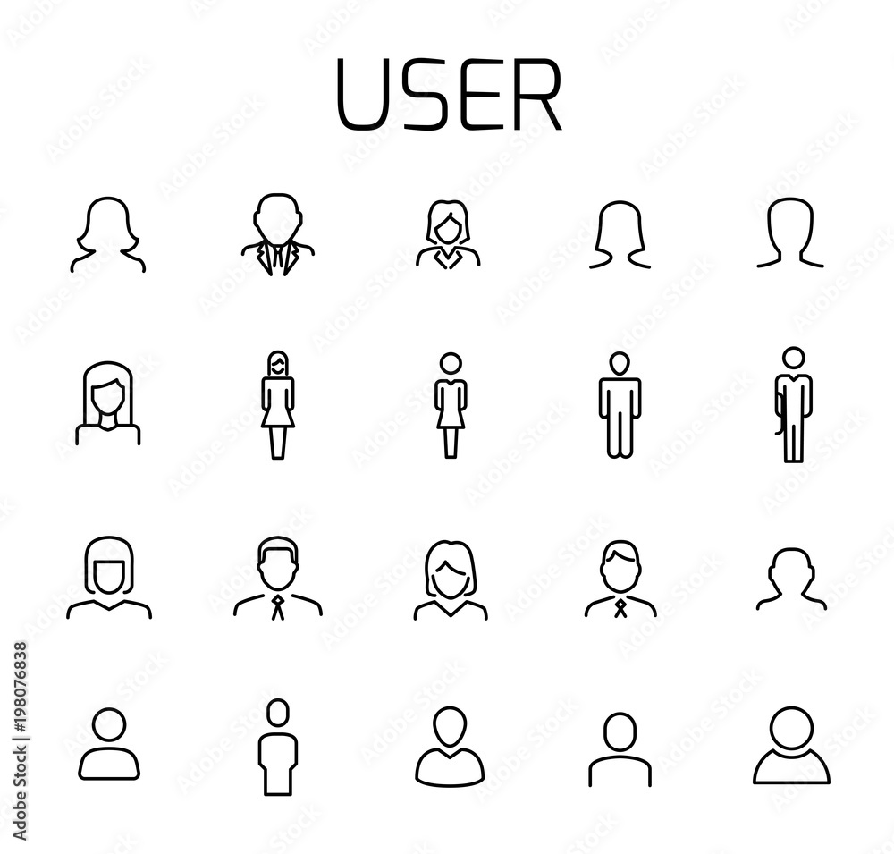 Poster user related vector icon set.