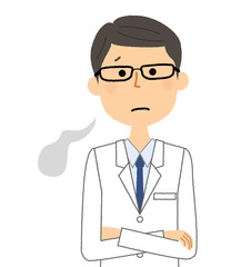 白衣の男性　ため息