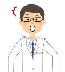 白衣の男性　驚く