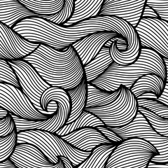 Wavy curled seamless pattern. Abstract outline monochrome texture