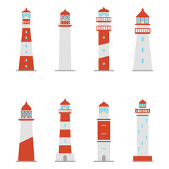 Set of color icons of lighthouses, vector illustration
