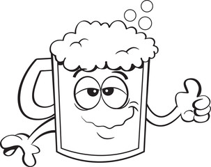 Black and white illustration of a beer mug giving thumbs up.