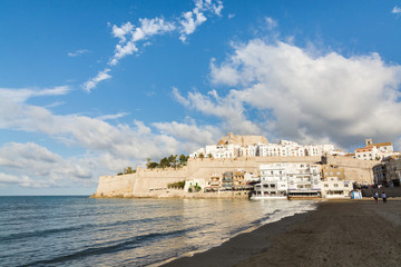 PENISCOLA, SPAIN - MAY 2017: beach in front of Peniscola old town