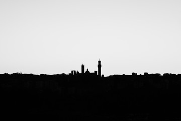 Fototapeta na wymiar Black and white silhouette of the city of Siena