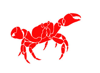 Graphical red crab isolated on white background,vector sea-food illustration,tattoo