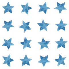 Watercolor illustration of blue stars pattern set