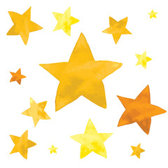 Watercolor illustration of yellow stars set - 198081298