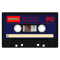 Old school compact cassette tape, eightees design.