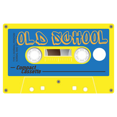 Vintage technology audio cassette tape isolated on white background.