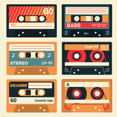 Fototapeta premium Vintage cassette set. Retro audio cassettes in colour.