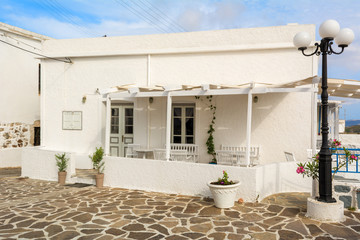 Historic whitewashed architecture in village of Tripiti on Milos island. Cyclades, Greece.