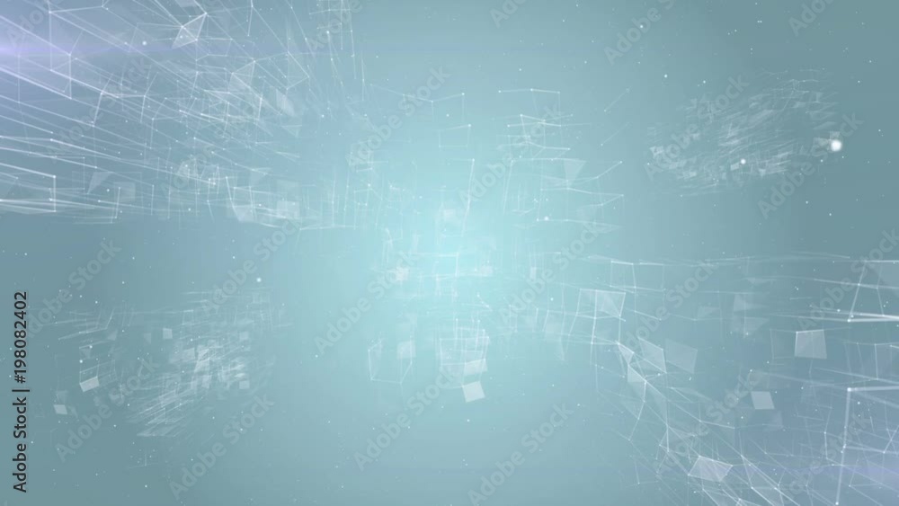Poster Megastructures in space. Blue background . Depth of field. Place for text. Plexus cinematographic business medical background. Visualization of abstract forms of the plexus. Connection and web concept