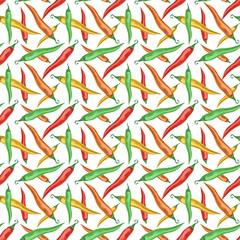 Watercolor illustrated pattern set of paprika jalapeno and chili pepper