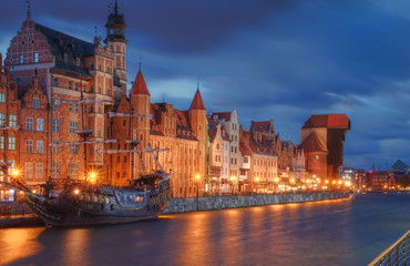 Gdansk view at dusk on the old city
