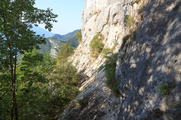 Fototapeta na wymiar Via ferrata steel cable near Riva del Garda, Italy