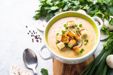 Creamy Mushroom Soup with croutons