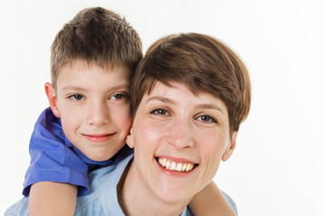 Mother's Day concept: Happy smiling mother and son