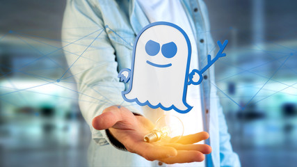 Businessman holding a Spectre processor attack with network connection - 3d render