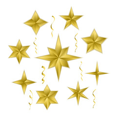 Obraz premium Vector set of realistic golden 3D stars