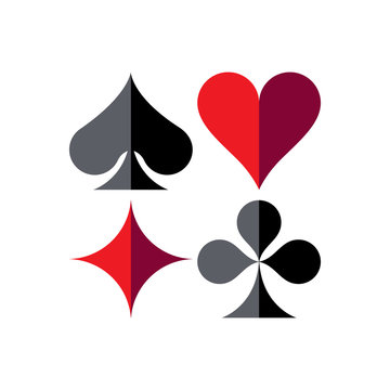 Playing cards game symbols, isolated. Spade, Heart, Diamond and Clover.