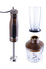 Wood hand blender with accessory isolated on the white background