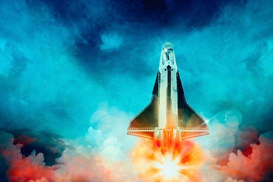 Spaceship / View of spaceship on the sky. Digital retouch.