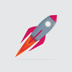 Cartoon rocket space ship take off, isolated vector illustration. Simple retro spaceship icon.