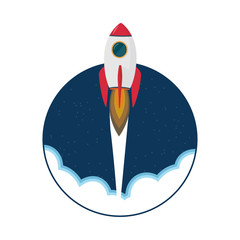 Cartoon rocket space ship take off, isolated vector illustration. Simple retro spaceship icon.