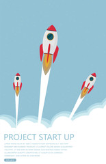  rocket  clouds business startup banner vector illustration background EPS10.
